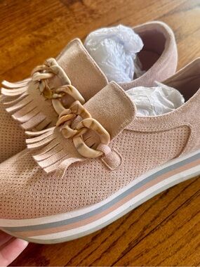 Coconuts by Matisse Blush Pink Fringe Slip-On Sneakers
